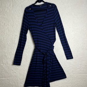Banana Republic Womens Navy Black Striped Long Sleeve Midi Wrap Dress L LARGE